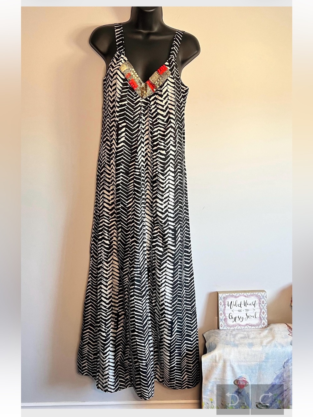 Vintage Velvet Black & White Silk Maxi Dress